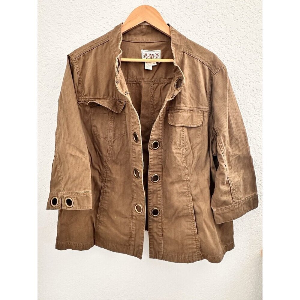 AMX Women's  Jacket 100% Cotton Brown 3/4 Sleeve Size 2X Boho Y2K Fall Fashion‎